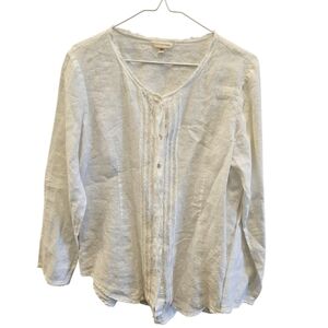 Eileen Fisher White Button Down Top Irish Linen Womens